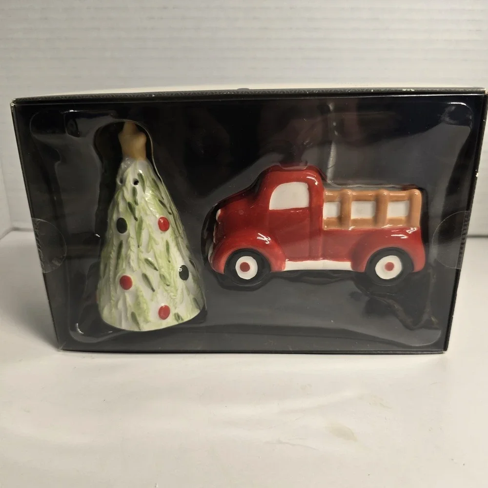 Threshold Salt and Pepper Shaker Set‎ Christmas Truck Tree Earthenware 2 Piece